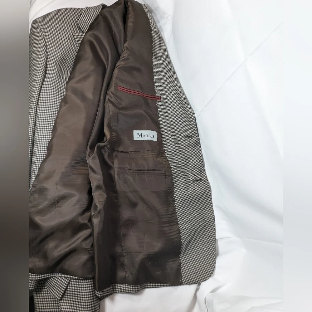 Tommy Hilfiger Moores Brown Gingham Checked 100% Wool Blazer Size 44L